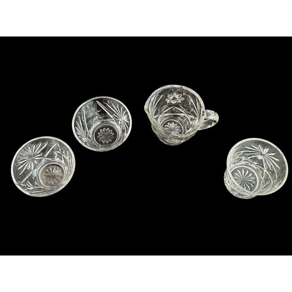 Star Of David Pattern Creamer & Oatmeal Glass Bowls Set Of 4 Replacement Pieces - Picture 2 of 16